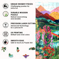 Discover the Mountain Abstract Wooden Jigsaw Puzzle for Adults by lycheepuzzles, featuring 200 pieces crafted with unique whimsical shapes. This colorful puzzle is designed with wooden pieces that boast precision laser cutting, UV printing, and smooth edges. Enjoy a visual treat while finding stress relief and relaxation through this beautifully crafted wooden puzzle.
