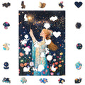 Here's a rewritten version using the given product data:

Experience stress relief as you piece together the partially completed Magic Fairy Wooden Jigsaw Puzzle by lycheepuzzles, depicting a woman holding a sparkler in a field of flowers. This whimsical puzzle features 200 uniquely shaped pieces scattered around the enchanting scene, making it ideal for both adults and kids.