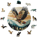 Lycheepuzzles brings you a 200-piece wooden jigsaw puzzle for adults, showcasing an eagle design with intricate patterns. The precision-cut pieces, each uniquely shaped like animals and other figures, guarantee a perfect fit. This Lycheepuzzles creation is a standout in the realm of unique puzzles for adults.