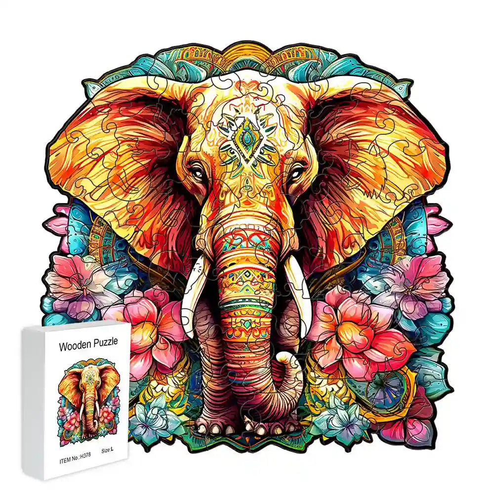 The lycheepuzzles Mandala Elephant Wooden Jigsaw Puzzle features vibrant colors and intricate floral and ornate patterns, making it a perfect choice for stress relief. Ideal as a birthday gift or family game for both kids and adults.